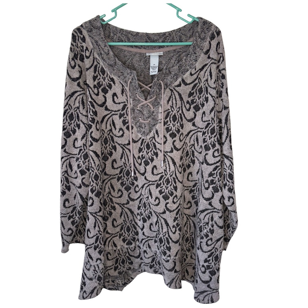 3/$20 Catherines Black and Gray Lace-Up Asymmetrical Textured Sweater